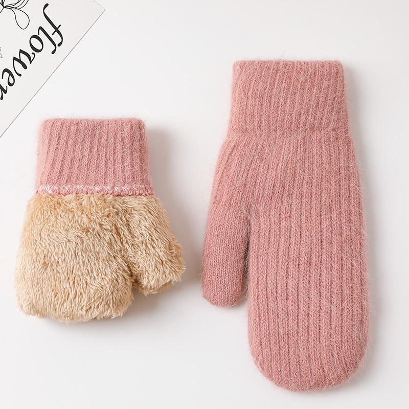 Gloves For Women In Winter Cute Plush Thickened Rabbit Fur To Keep Warm And Furry Student Riding To Prevent Cold And Freezing