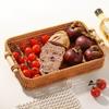 Handgeflochtene Rechteckige Serviertabletts aus Kunststoff mit Griffen, Gewebte Korbweiden-Brot-, Obst-, Snack-, Lebensmittel-Servierkörbe für Zuhause, Küche
