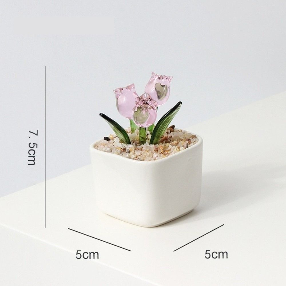 Mini Glass Flower Bouquet with Flowerpot Glass Flower Decor Blown Glass Flower  Wedding Decoration