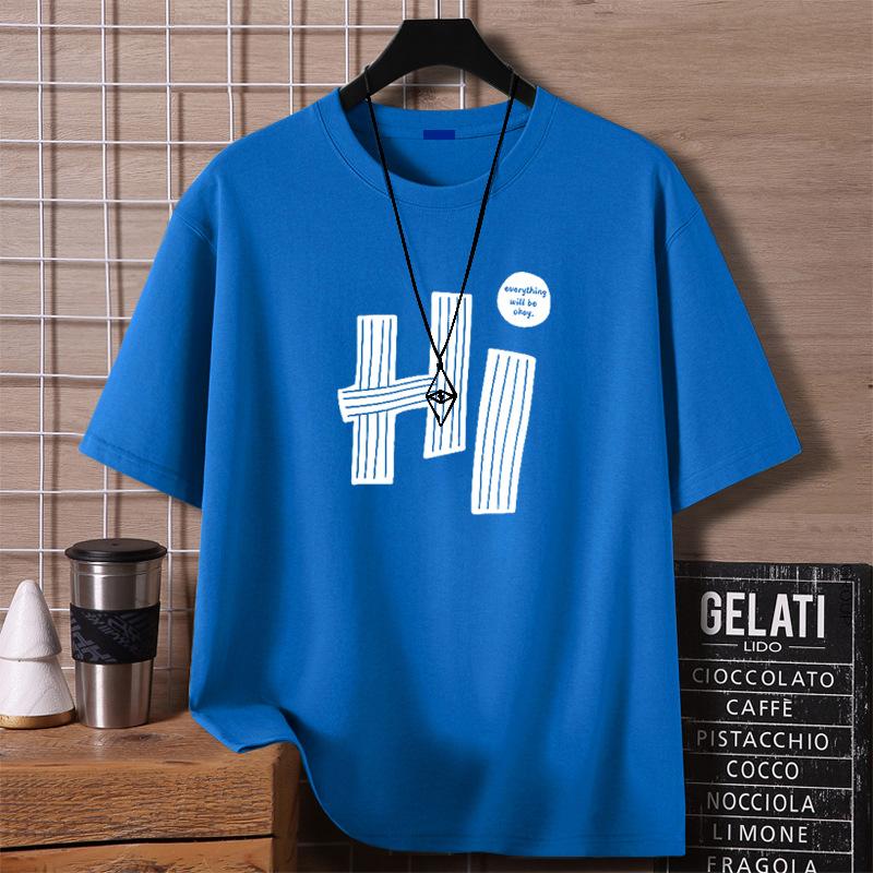 Minimalist Printed Short Sleeved T-shirt for Men Cotton Summer Tops