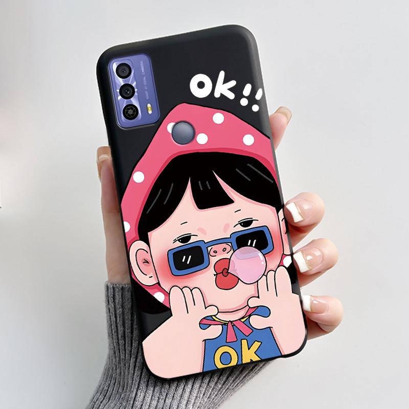 

Cute Case For TCL 20B (6159K) Fundas Capa Printing Shell Protective Cover Soft Silicone Coque Cartoon Black Casing TCL 20B