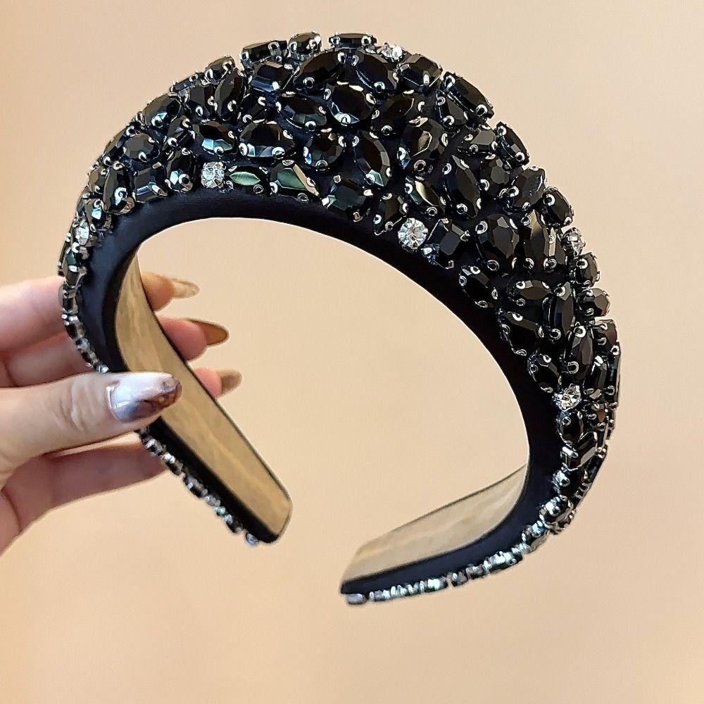 Black Color Crystal Gem Headband Rhinestone Padded Diamante Headband  for Washing Face