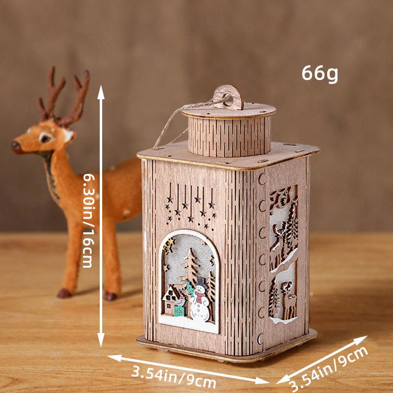 Wooden Christmas House With Lights Painted Christmas Night Lights Candlestick Table Table Setting Windproof Light Props