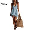 Party Dress Women Short Summer Fringed Deep V Neck Sleeveless Slip Elegant Casual Loose Boho Beach Spaghetti Strap Above Knee Mini