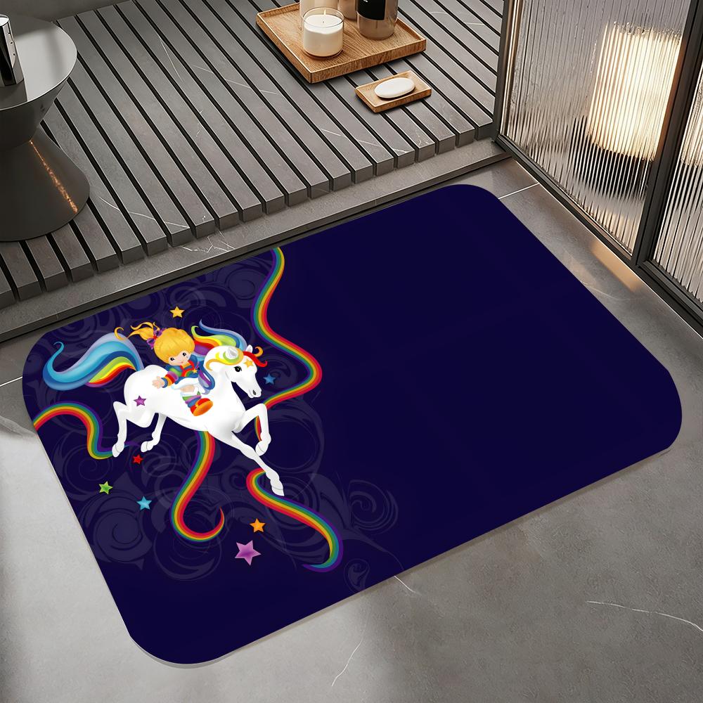 Anime R-Rainbow Brite Floor Mat Diatomite Bath Mat, Quick Dry Absorbent Non-Slip Door Mat
