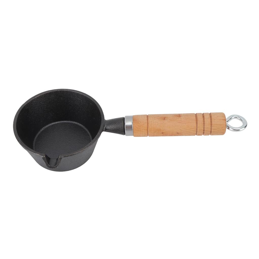 Egg Frying Pan Cast Iron Wood Handle Pre Seasoned Skillet for Indoor Outdoor Cooking