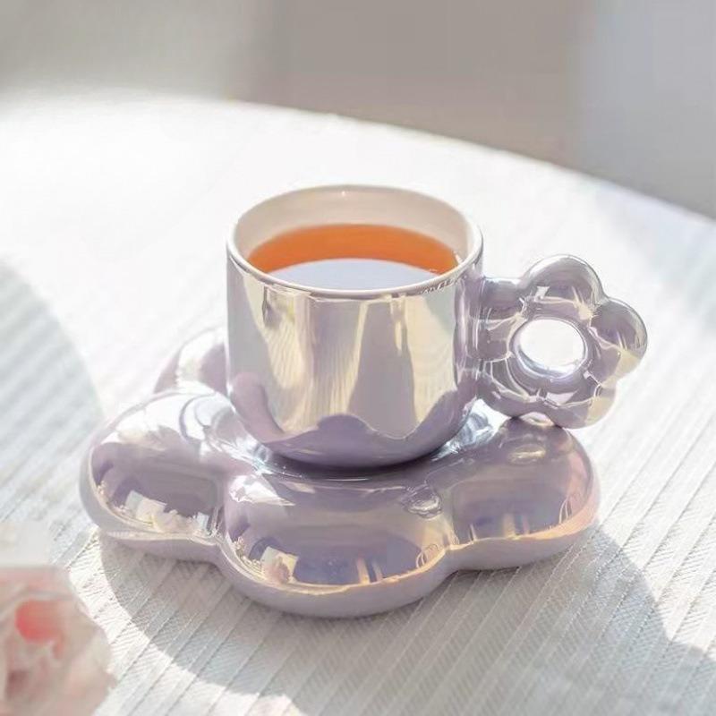 Pearl Shell Design Ceramics Mug with Pillow Tray,Afternoon Coffee Mug Tea Mug Premium and Exquisite Household Mugs and Plate Set