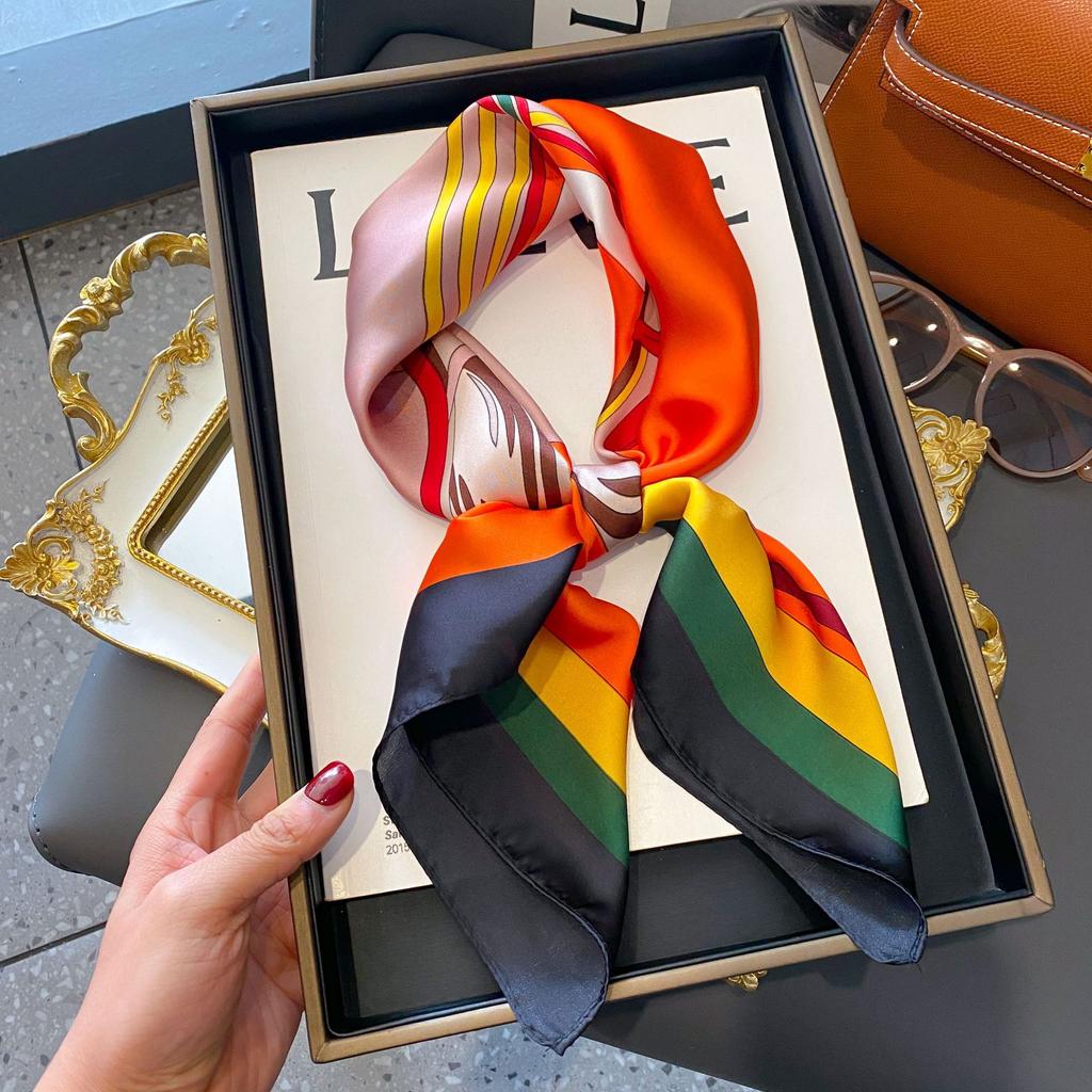 Small Silk Scarf Women'S Versatile High-End Decorative Square Scarf Professional Small Scarf Simulation Silk Korean Version Streamer Bag