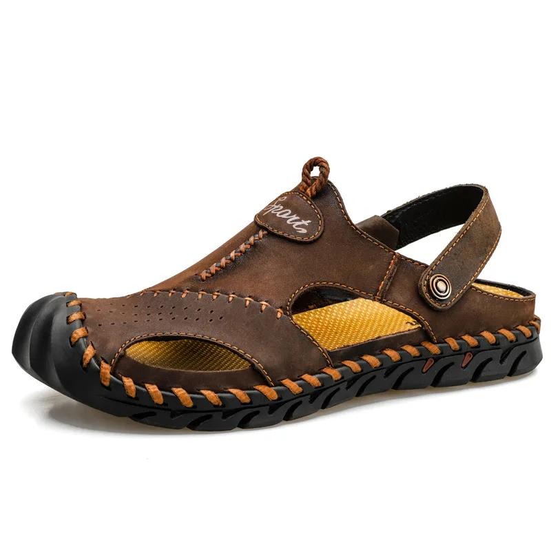Fashion Genuine Leather Men's Sandals Soft Comfor Slippers Men Summer Outdoor Beach Shoes designer High Quality Men sandalias Plus Size