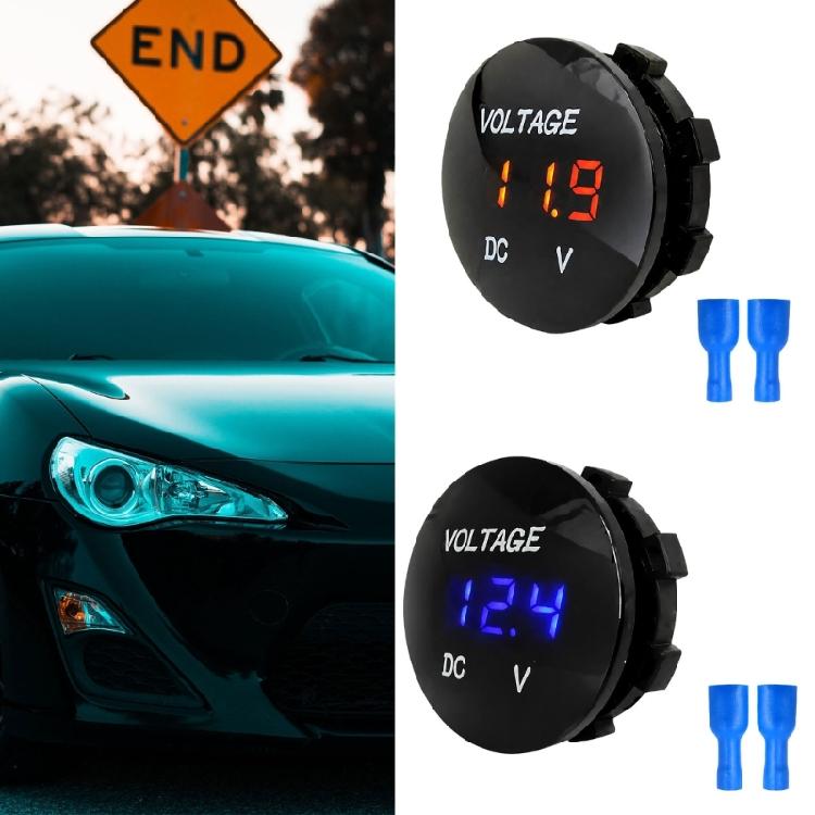 Round Panel Digital Meter with LED Display, 3-30V Battery Reader for 12V 24V Motorcycle Car Boat Equipment Use