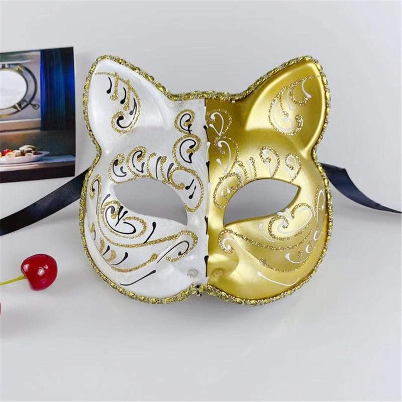 Maskenkatzen Maske Halloween Katzen Gesichtsmaske, Tier-Cosplay-Maske aus Kunststoff für Damen Herren Halloween Maskenball Party