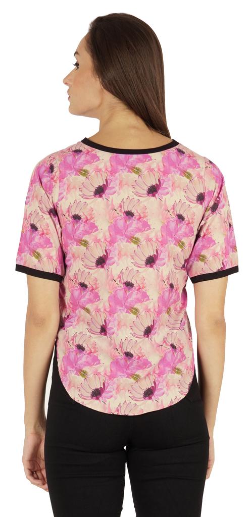 Inkmeso Rundhals Lässige T-Shirts Für Damen Bedruckt Normale Passform High-Low Saum