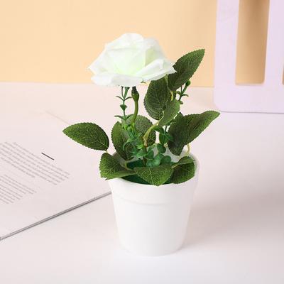Artificial Potted Rose Desktop Faux Rose Bonsai Reusable Artificial Rose In Flower Pot for Home Office Decor Photography Prop