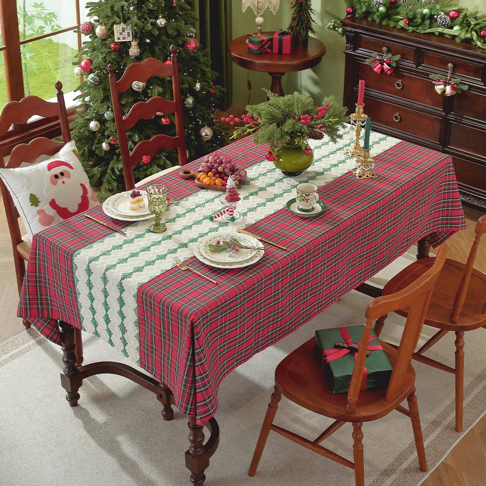 Vintage Green Checkered Tablecloth Christmas Plaid Slip Resistant Washable American Dining Cover Cross Border Deco Table Cover