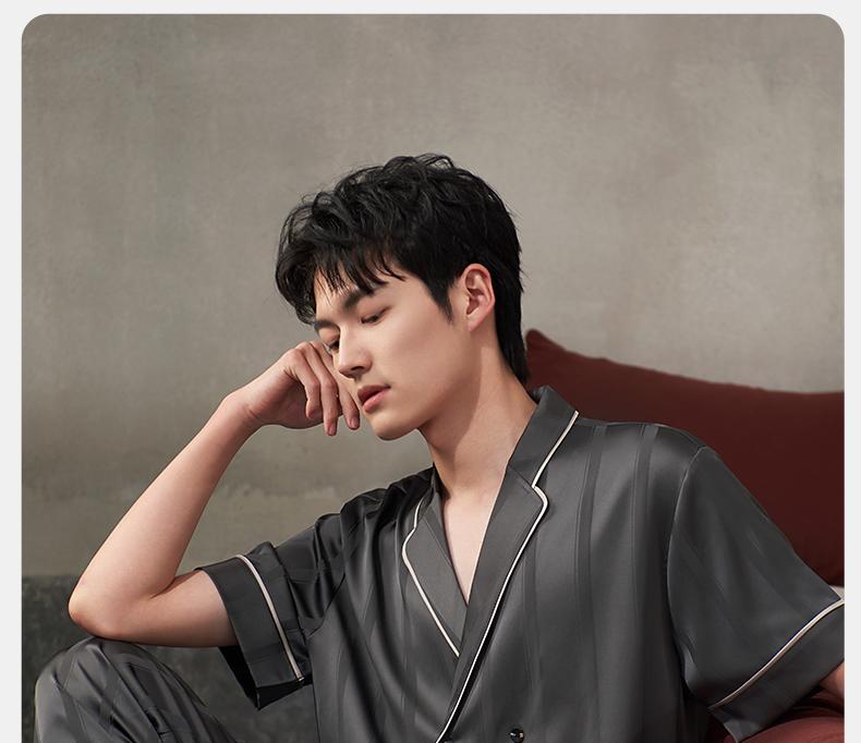 New Chinese Style Sleepwear Men's Summer Ice Silk Short Sleeved Pants Simulation Silk Double Breasted Plus Size Home Suit Set
