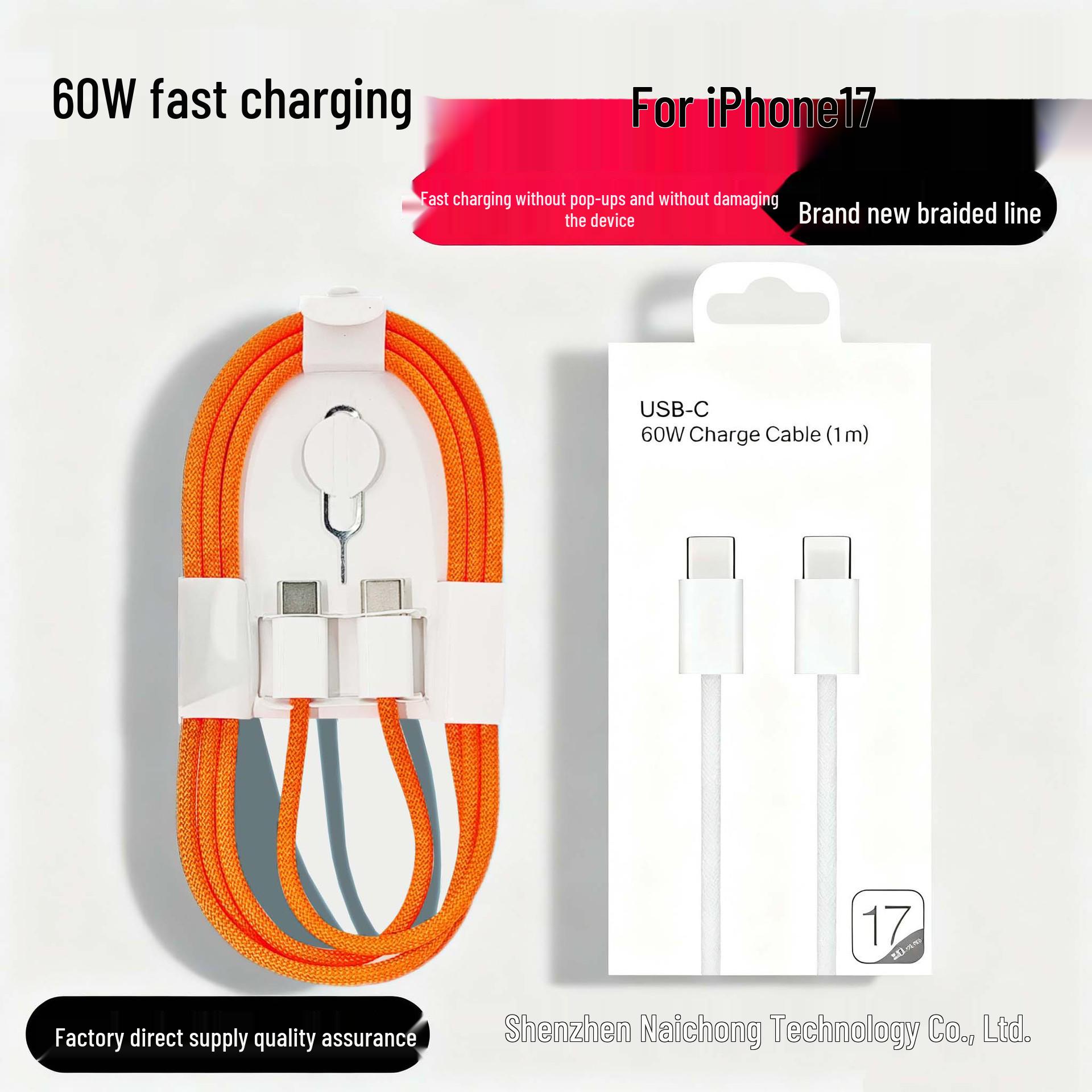 

PD40W Foldable Charger: 3C Certified, Suitable for Apple Devices, Fast Mobile Charging Dual C Cable with Card Pin, Orange