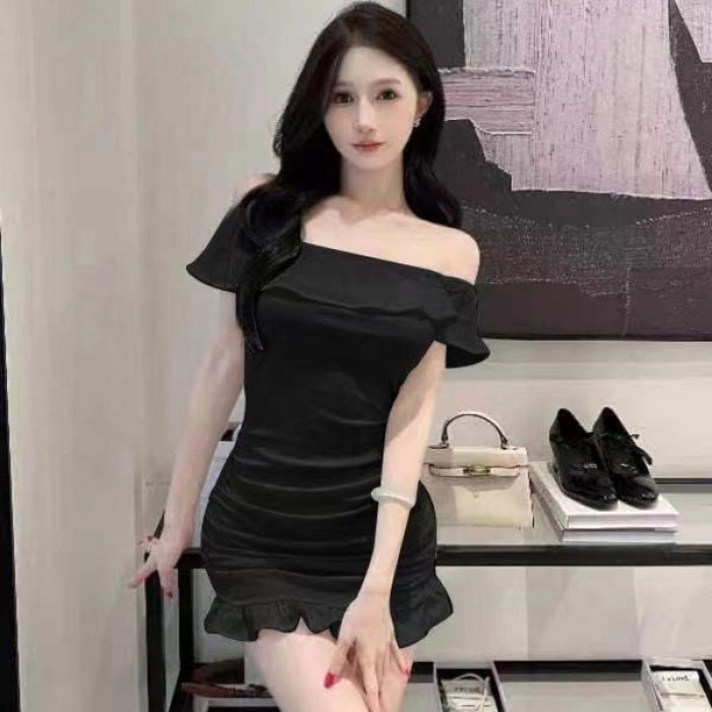 One-Shoulder Ruffled Slim-Fit Mini Dress with High-Stretch Cotton