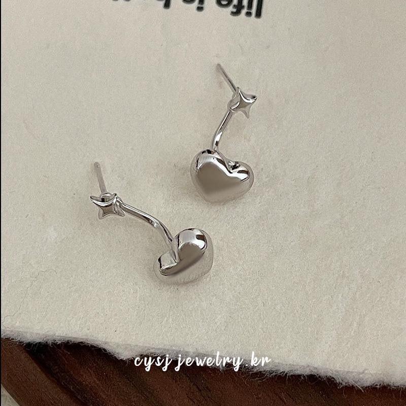 Cuiyan S925 Silver Heart Stud Earrings - Korean Style, Sweet, Cool, Back Hanging, 2025 Edition