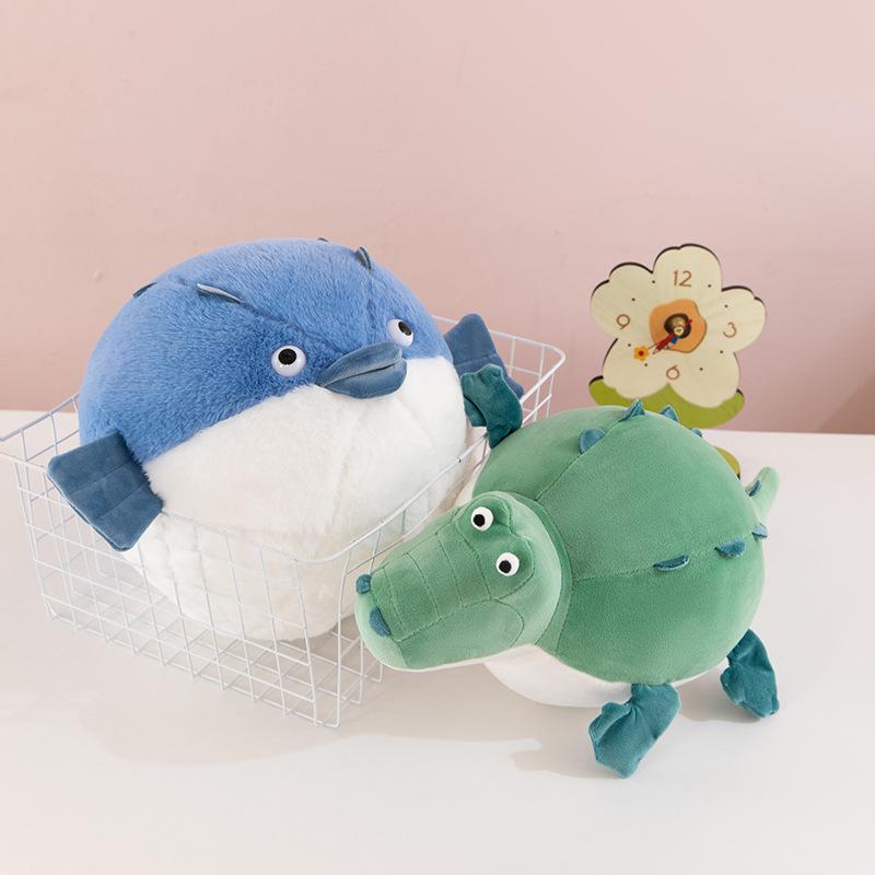 New Cute Crocodile Plush Toy Puffer Fish Round Doll Funny Rag Doll Children and Girls Gift