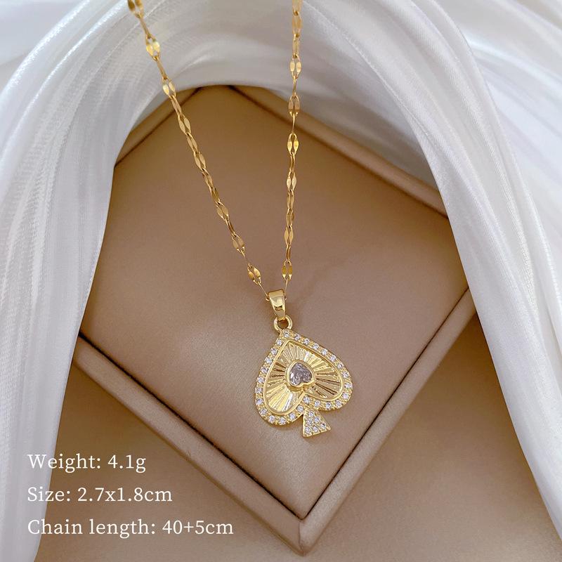 Laser Love Full Diamond Light Luxury Temperament Gorgeous Full Diamond Necklace Female Versatile Collarbone Chain Titanium Steel Chain
