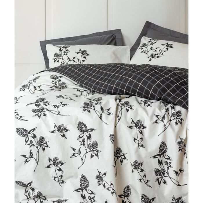 Parure de lit - 1 housse de couette 220 x 240 cm + 2 taies d'oreiller 60 x 60 cm - 100% coton renforcé - Anthracite