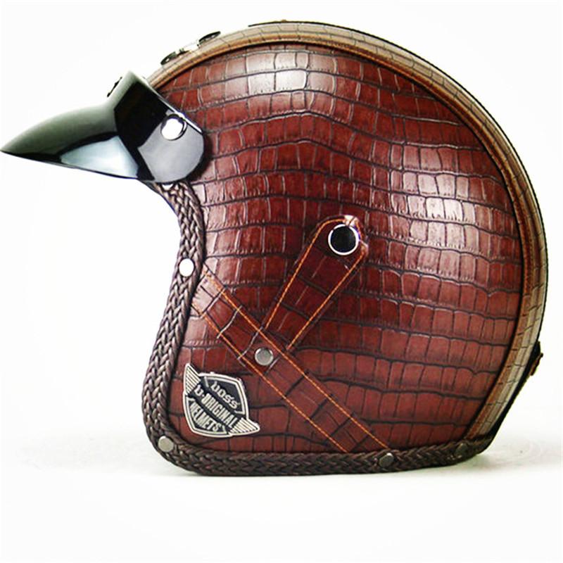 Open Face Retro Helmet Motorcycle Helmet Vintage Retro PU Leather Motocross Scooter Jet Glasses