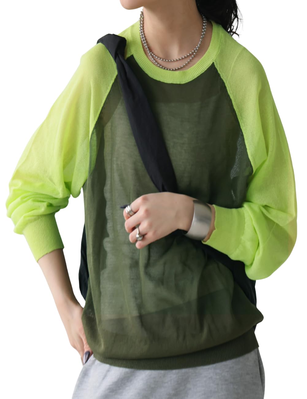 

antiqua Raglan Sheer Knit Long Regular 02 Women s Top, Sleeve, PN-00549 (S-L), Khaki/Lime