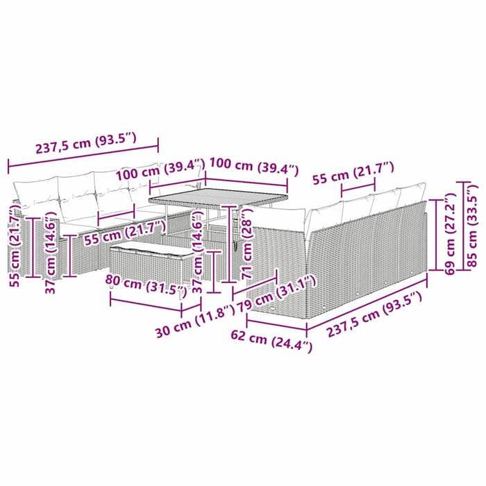 VidaXL Ensemble de canapé de jardin 11 pcs Beige polyrotin, Ensemble de détente moderne pour jardin et terrasse, durable, 3361596