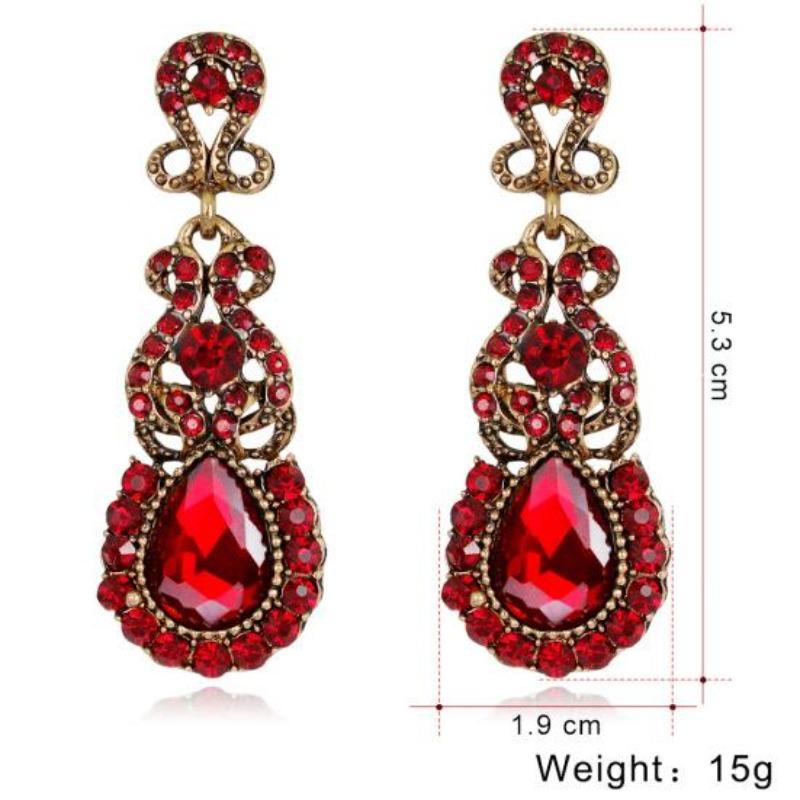 Boucles d'oreilles rétro en pierres précieuses colorées en cristal, boucles d'oreilles européennes et américaines à la mode et polyvalentes pour dames