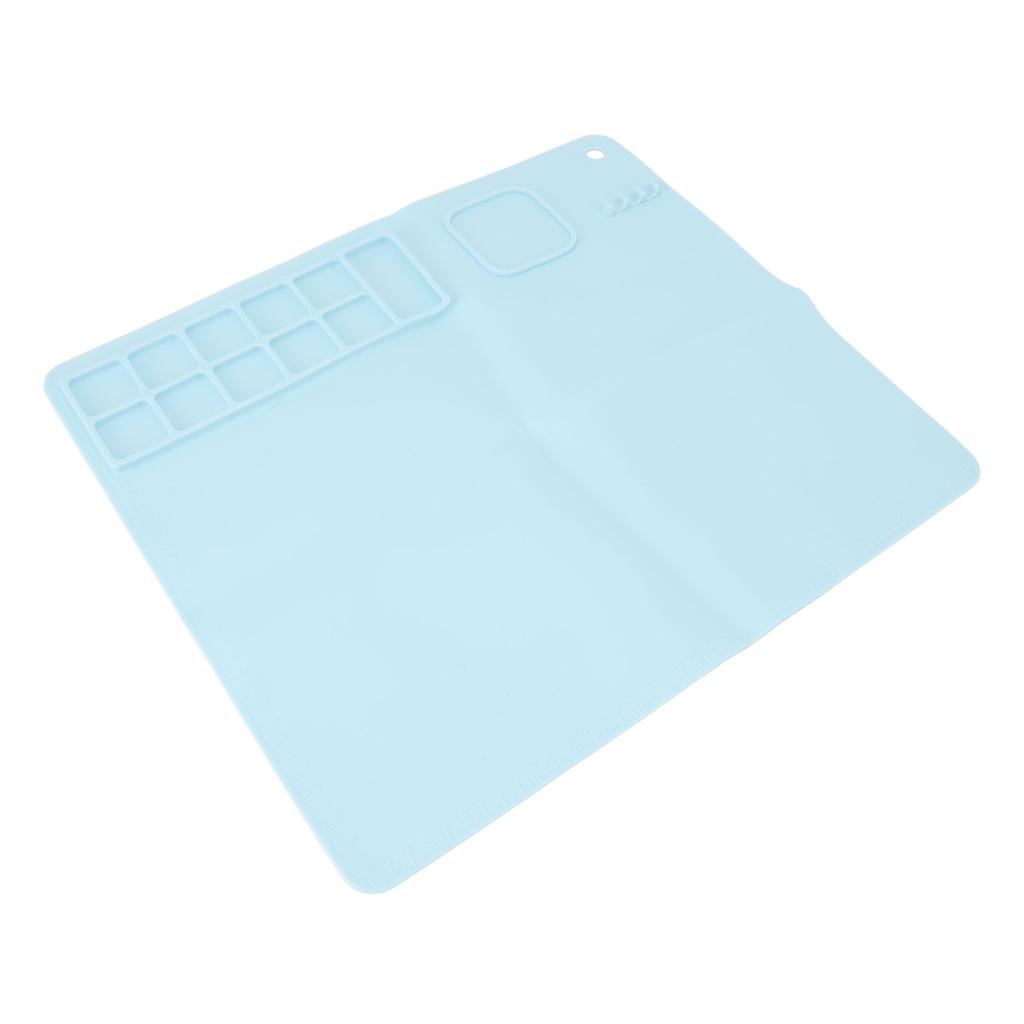Silicone Painting Mat with Palette Easy Cleaning Multifunctional Art Craft Drawing Pad for Kids Blue