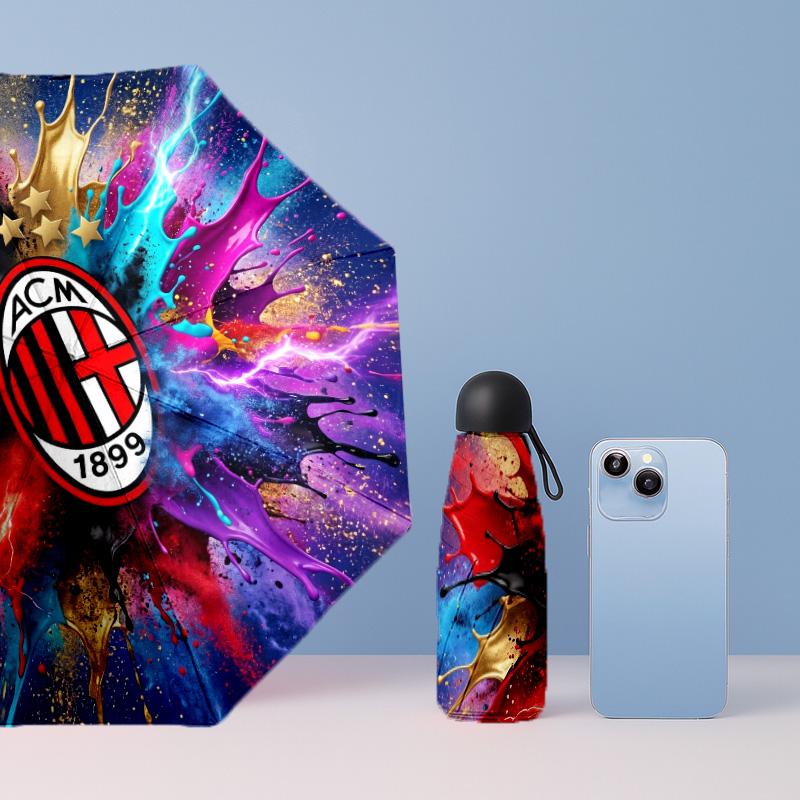 AC Milan Pattern Printed Mini 5 Folds 8 Ribs Compact Umbrella Windproof Waterproof Lightweight Portable Folding