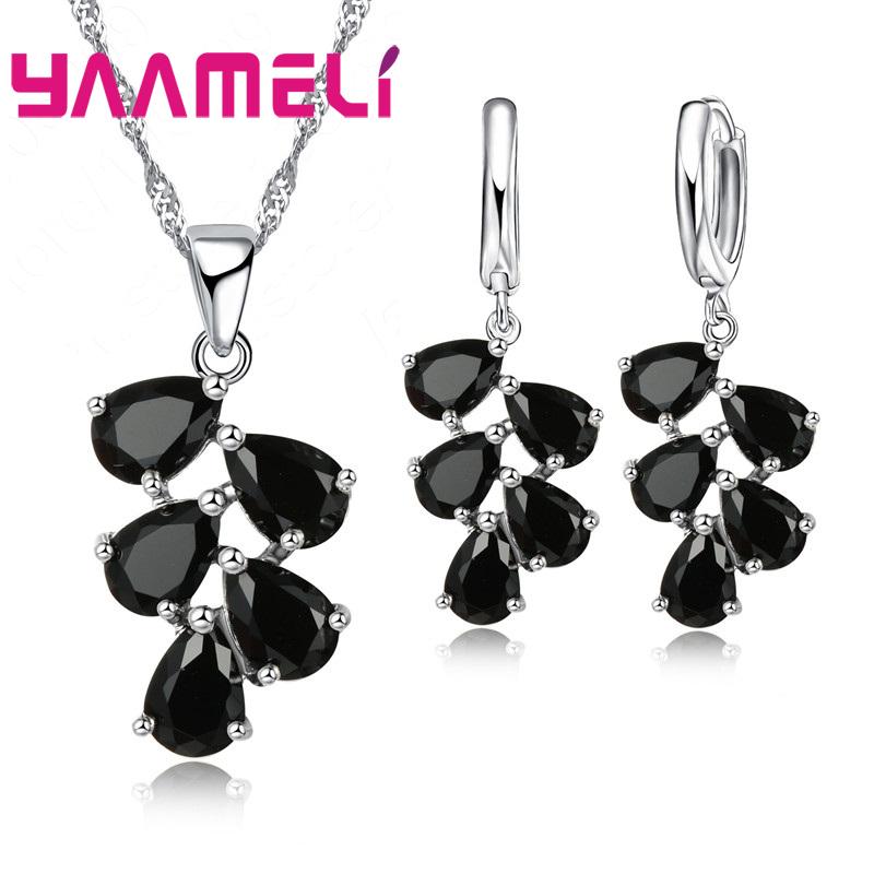 Trendy 925 Silver Anniversary Jewelry Set with Cubic Zirconia Pendant Necklace and Hoop Earrings