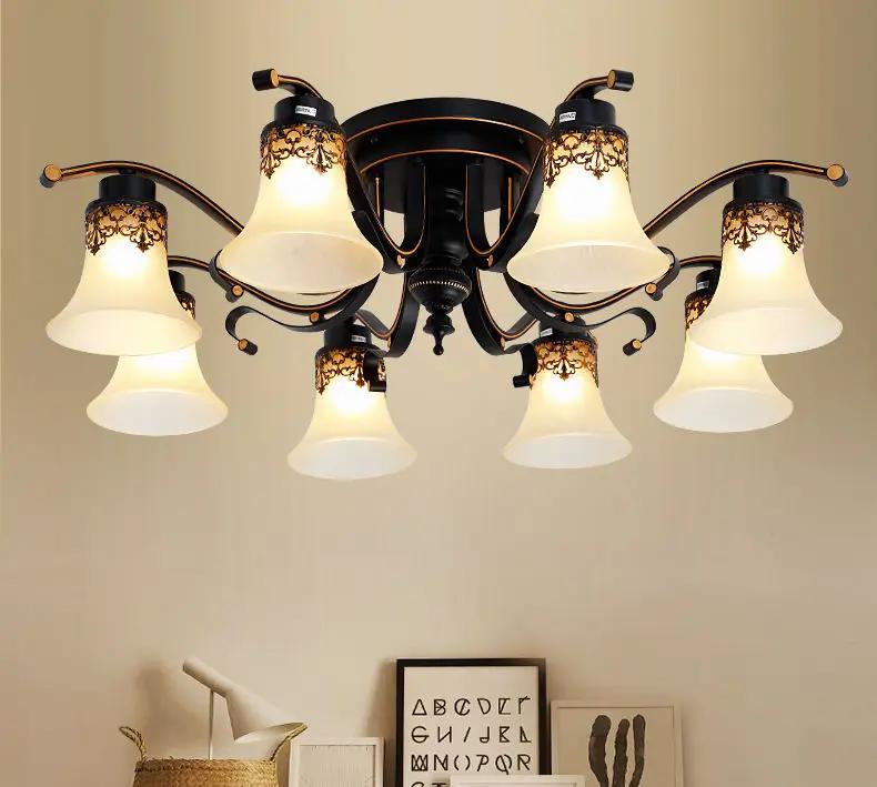 Vintage Ceiling Light Antique Metal Glass Chandelier Ceiling Lamp Fixture Retro Luminaria E27 Led Bulb Source Lamp Fitting Ming
