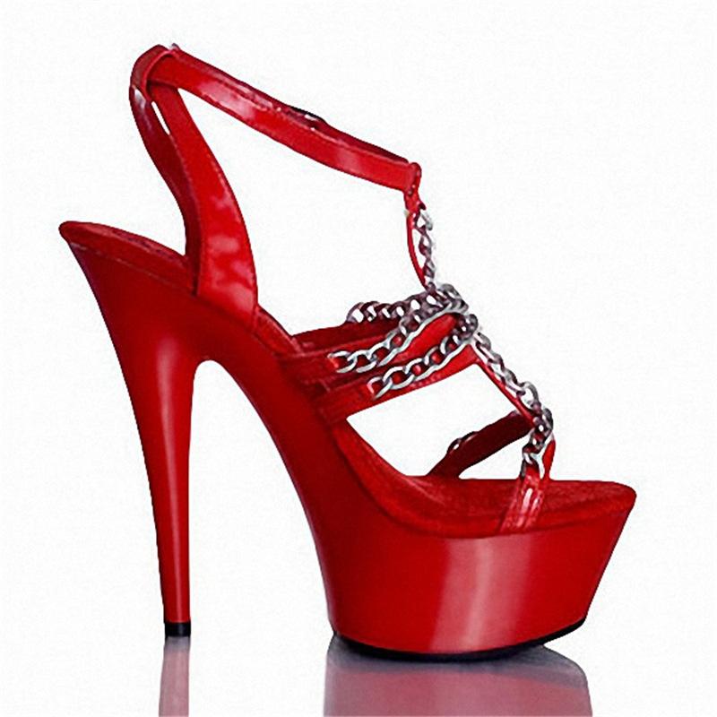 Women's Sandals Thin Heel High Heel Transparent Open Toe Metal Chain Dance Shoes 15cm Heel 5cm Platform YKC