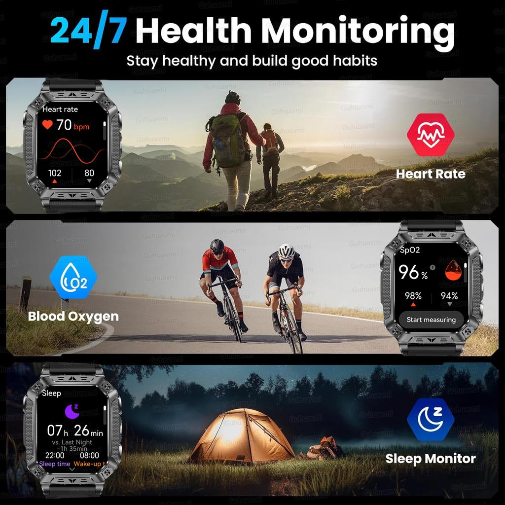 New 1400mAh Large Battery Military Outdoor 2.01 Inches Smart Watch Men 10ATM Waterproof Bluetooth Call Sports Smart Watch