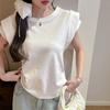 Summer white round neck short-sleeved t-shirt women's spring summer new design sense niche loose casual front shoulder look thin