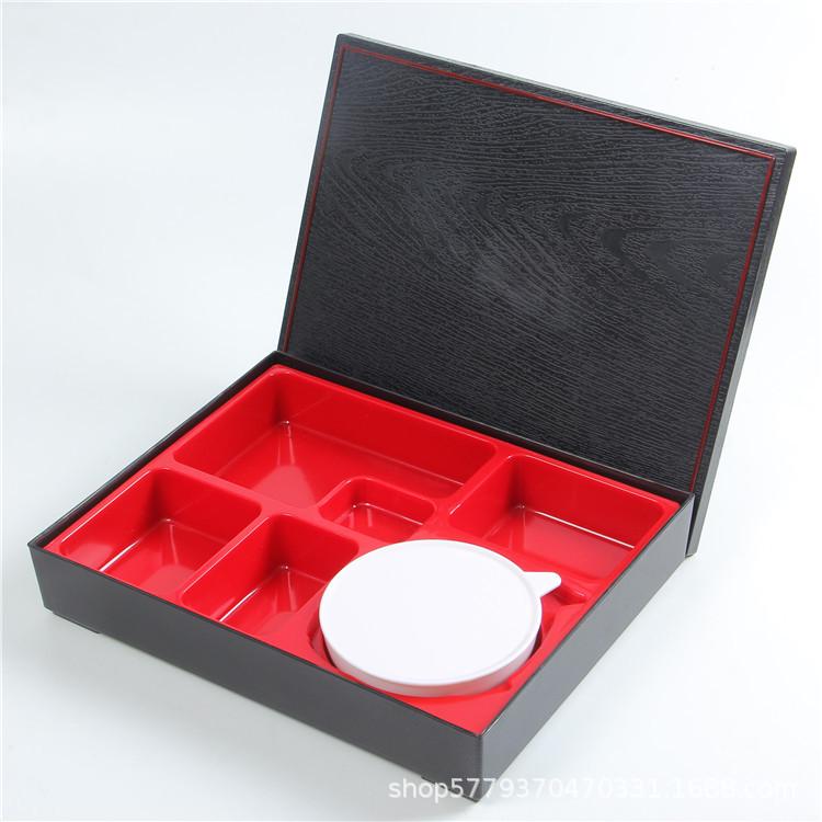 Japanese Bento Box Set: Room Temperature, Six-Grid, Red & Black, Portioning for Business Lunch & Sushi.
