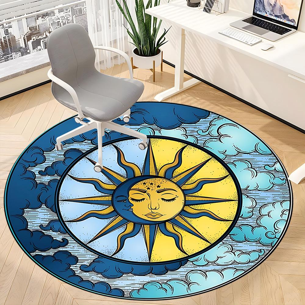 1pc Sun Moon Office Round Area Rug,  Mat Suitable For Office, Under Office Chairs Bedroom Living Room Home Decor, Room Deco