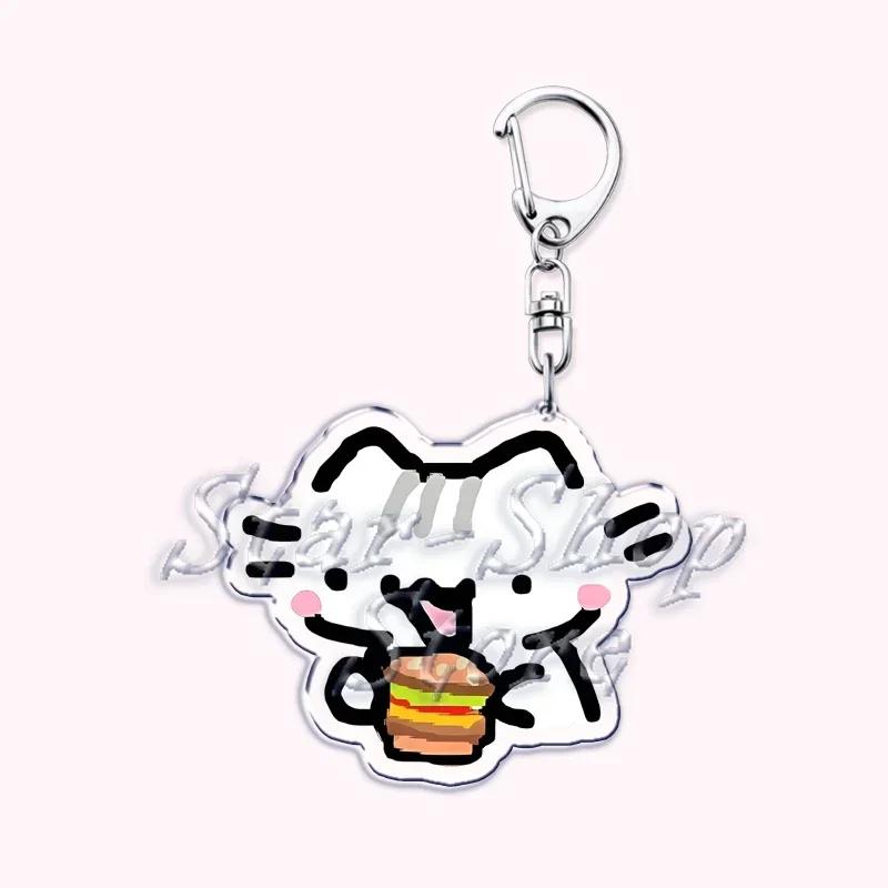 Kawaii Little Cat with Flower Keychains Strawberry Kitten Keyring for Accessories Bag Key Chain Ring Jewelry Fans Friends Gifts