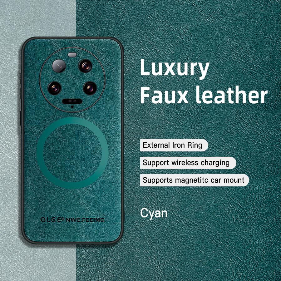 

OLGE Роскошный кожаный текстурный чехол для Xiaomi 13 Ultra Mi 13 14 Pro с поддержкой беспроводной зарядки Магнитный защитный чехол Funda For Xiaomi 13 Ultra циан