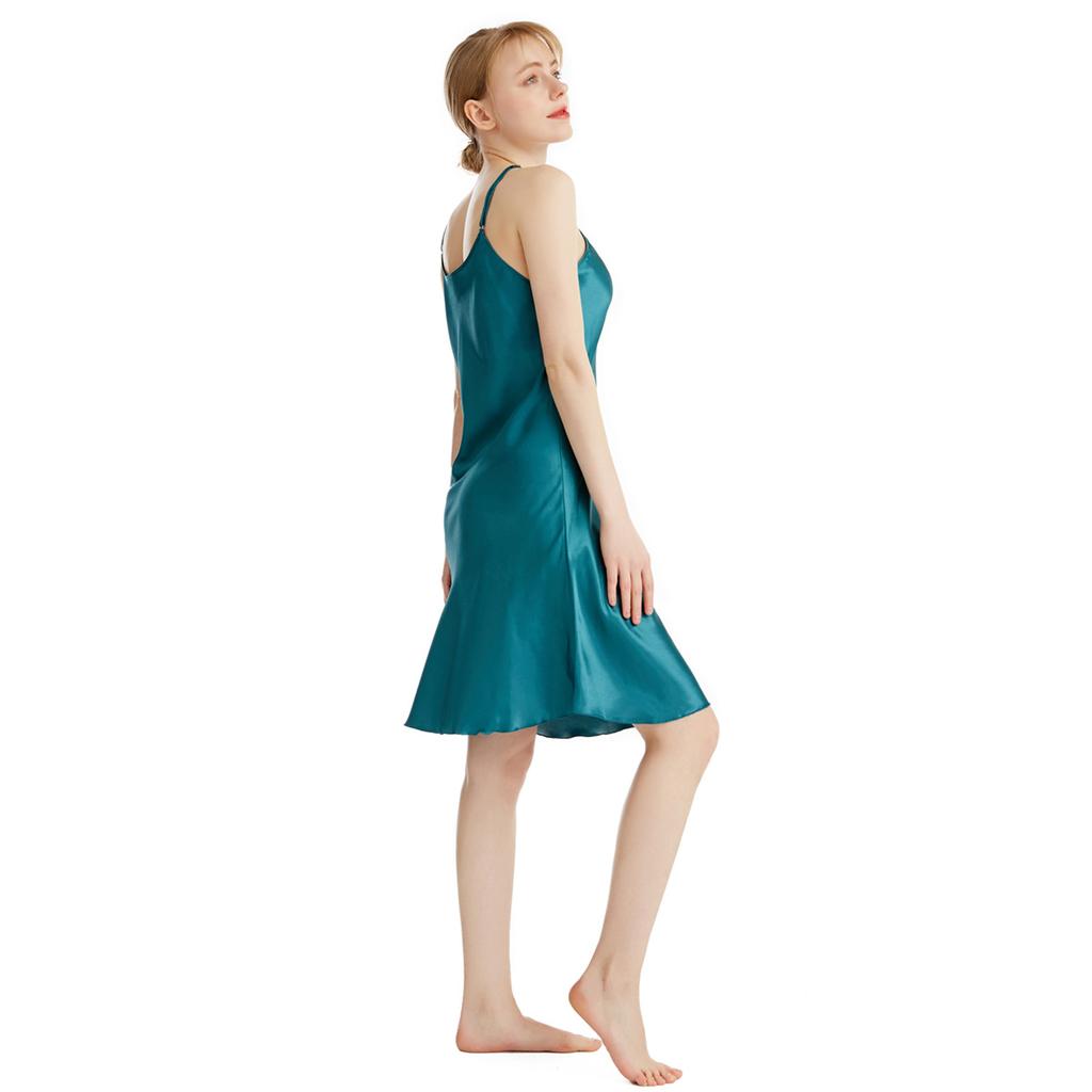 Silketynn skulderstropp V-hals sele Nattkjole, Sommertynn Sexy Slim Fit Ensfarge Knelengde Hjemmepyjamas