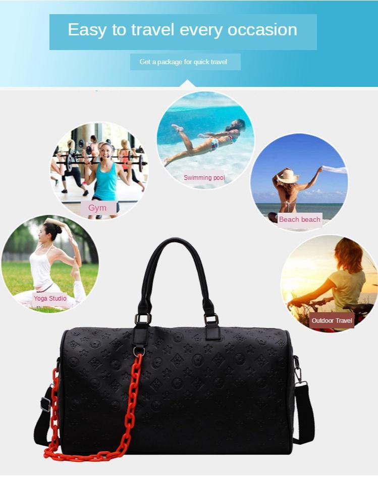 Women Travel Bag Large Capacity Pu Hand Luggage Bag Sports Fitness Bag Embossed Bag