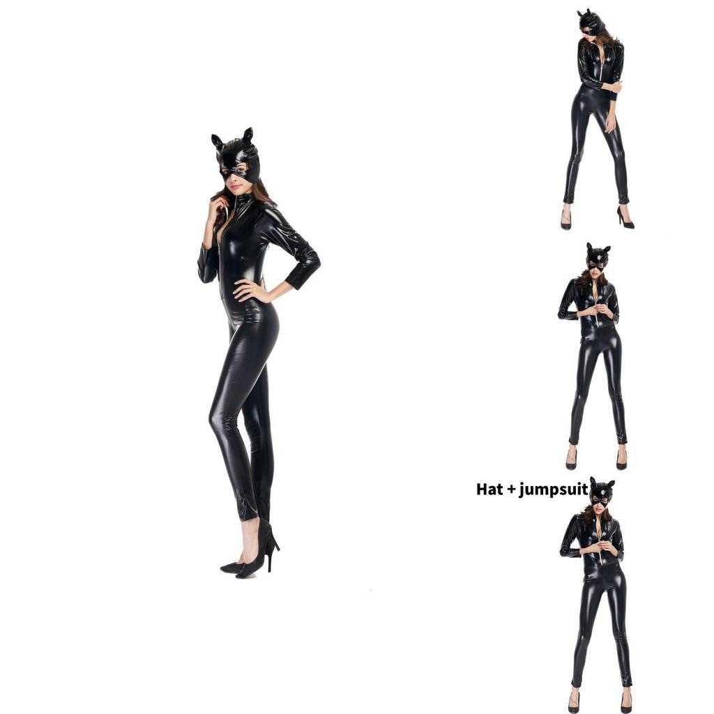 Game Theme Leather Cat Girl Costume For Unisex Halloween Party Cosplay