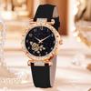 Conjunto de Relógio Feminino 7 Peças Moda Elegante Mostrador com Elemento de Flor Relógio de Quartzo Pulseira Colar Anel Brincos Conjunto Presente Perfeito