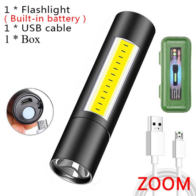 KDULIT Mini LED Flashlight 800LM Zoomable USB Rechargeable Waterproof Lamps 3 Switch Modes Portable Torch Outdoor Flash Light