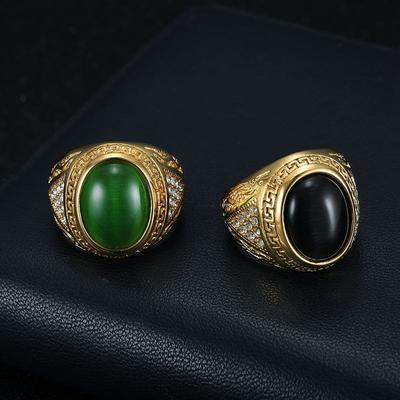 Fashion Hip Hop Gold Plated Rhinestone Cat Eye Stone Ring for Men Punk Titanium Finger Ring Luxury Party Jewellery Accessories