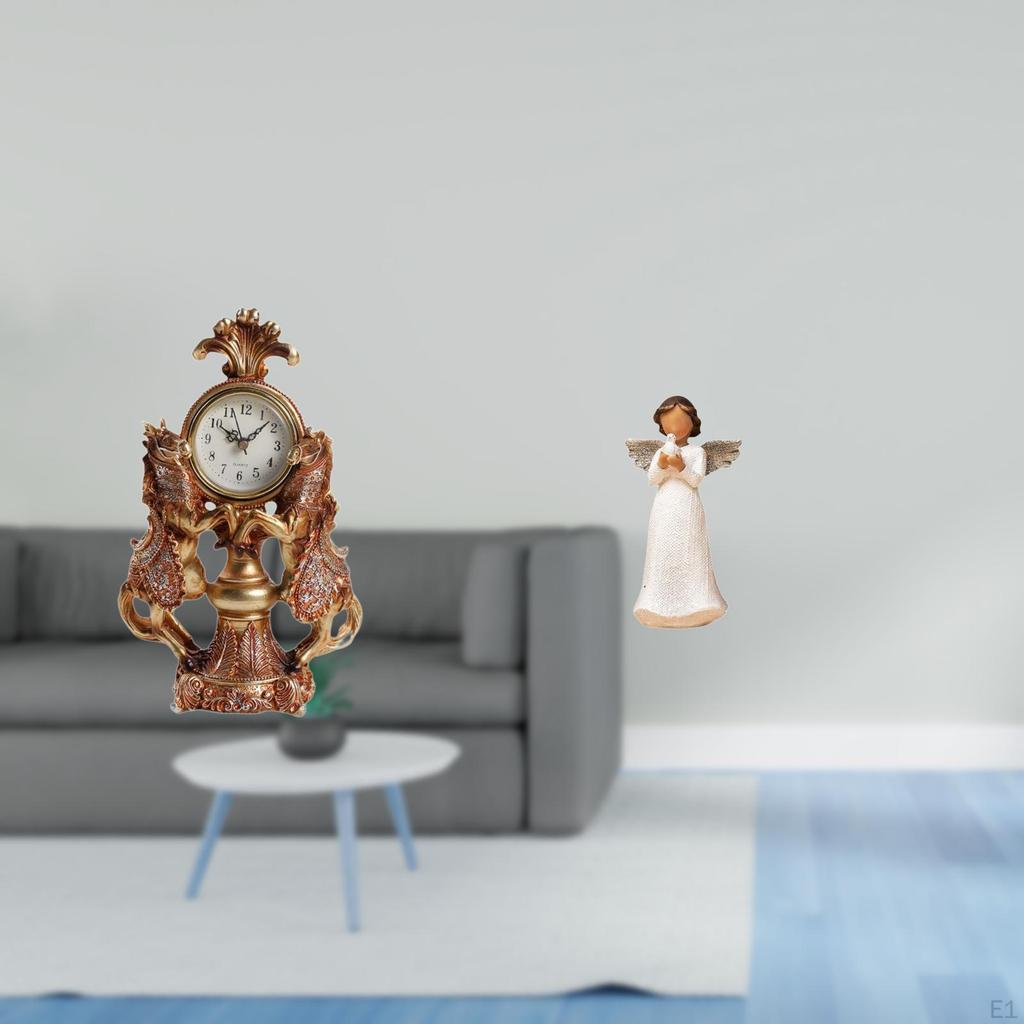 Horse Angel Clock Figurine Resin Statue Animal Table Cherub Sculpture Holding Pigeon Decorative
