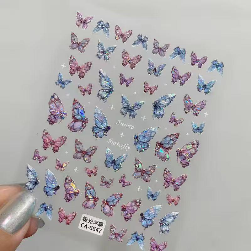 Seashell Pearlescent Rose Butterfly Nail Stickers: Cute, Lively, Fluttering Designs