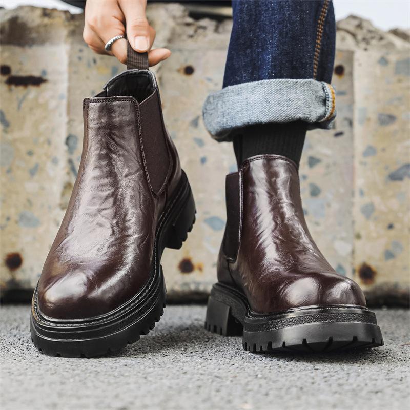 2025 Martin Stiefel Herren Mittelhoch Dicksohlig Retro Handgriff Vielseitige Kurze Chelsea Stiefel Trendige Herrenstiefel 2114-J