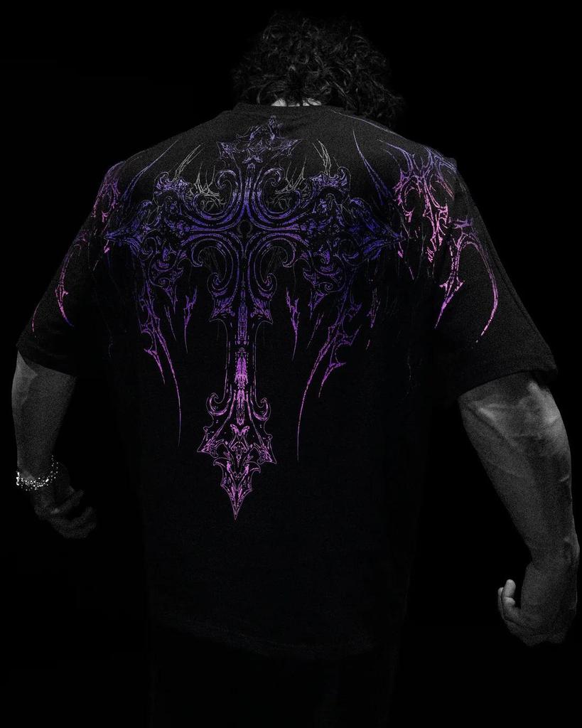 Breathedivinity Herren Dark Style Oversized Baumwoll-T-Shirt - Amerikanische Streetwear, Sportlich Casual, Kurzarm
